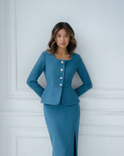 Tweed Suit Set with Midi Skirt