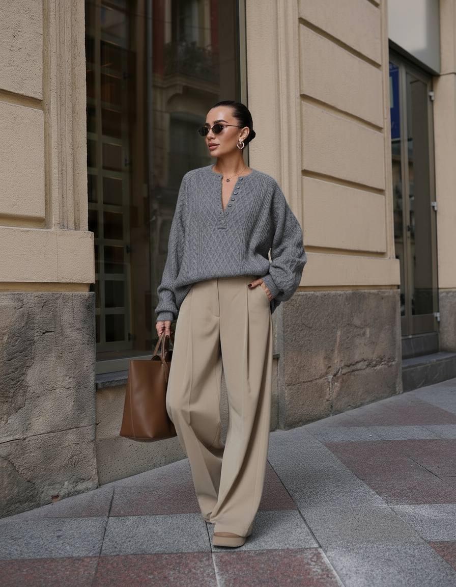 Relaxed Fit Cable-Knit Sweater