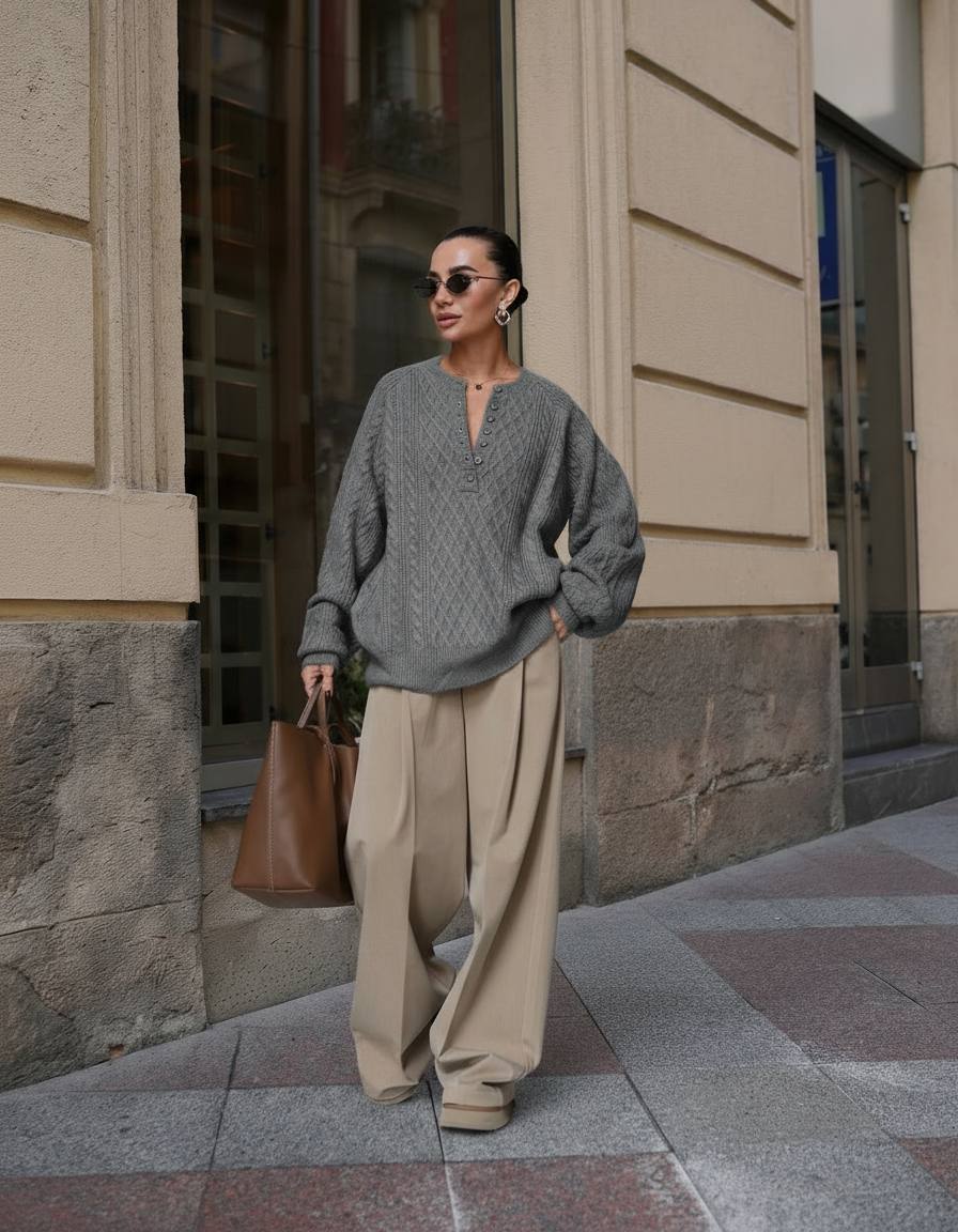 Relaxed Fit Cable-Knit Sweater