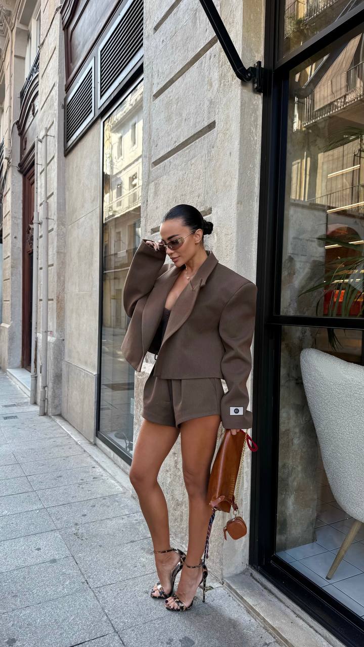Suit Set with Shorts and Cropped Blazer