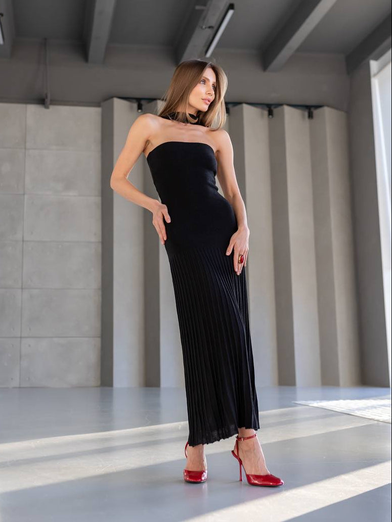 Cotton Knit Halter Maxi Dress