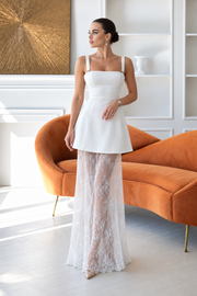 Three pieces White Dress with Shorts and Lace Skirt