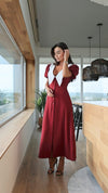Dark Red Midi Dress with White Collar