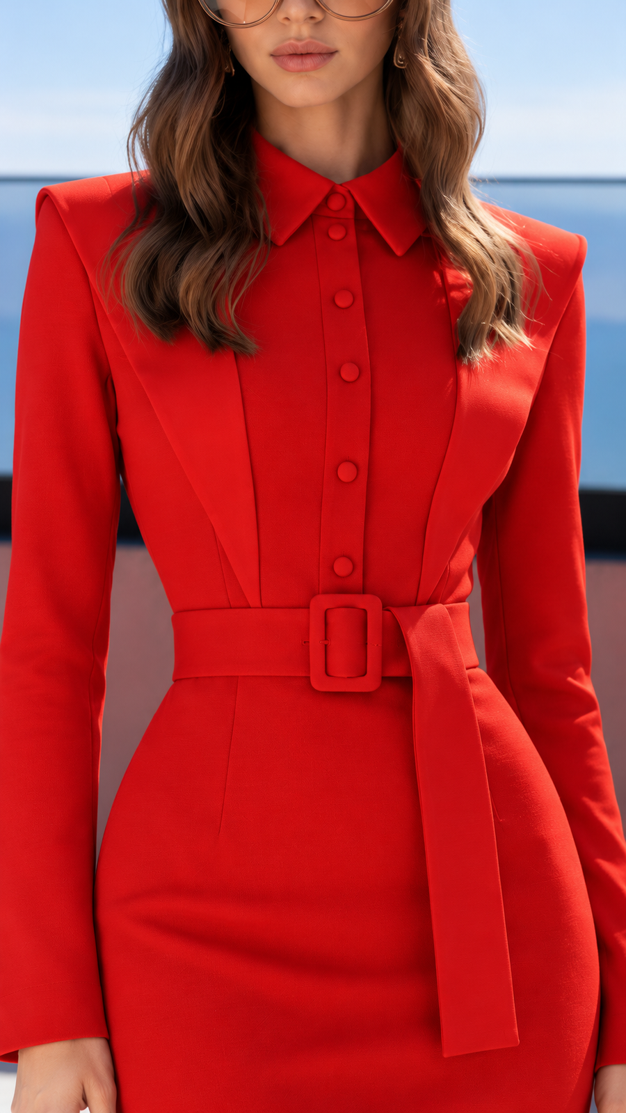 Elegant Red Midi Dress with Belt