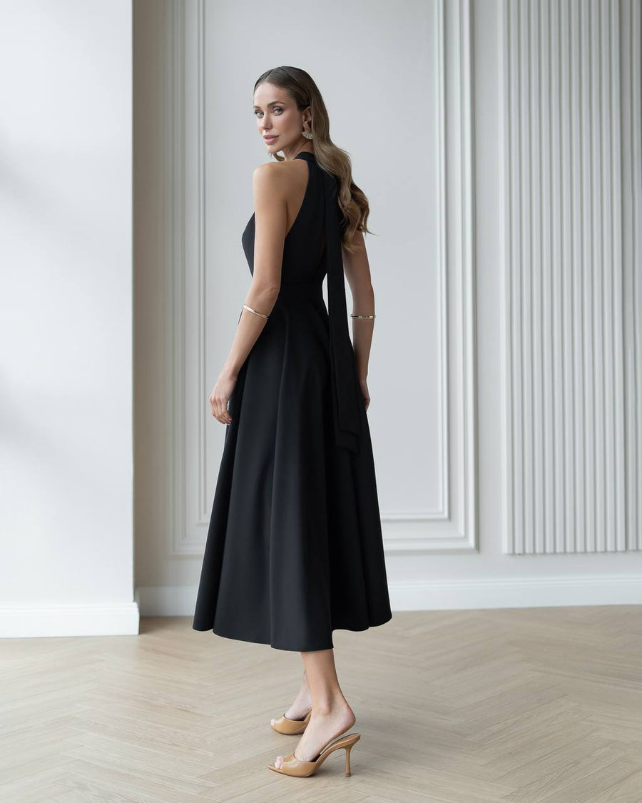 Halter Neck Dress with Open Back and Flowy Skirt