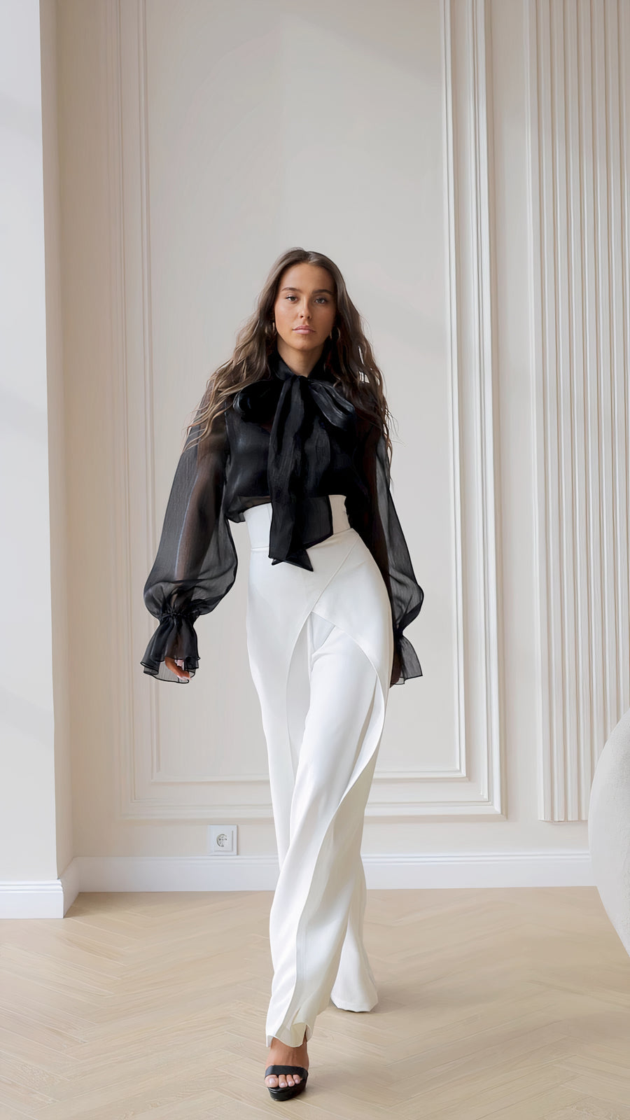 High Waisted Palazzo Trousers with Wide Belt