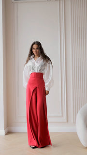 High Waisted Palazzo Trousers with Wide Belt