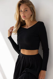 Knitted Cropped Top with Long Sleeves