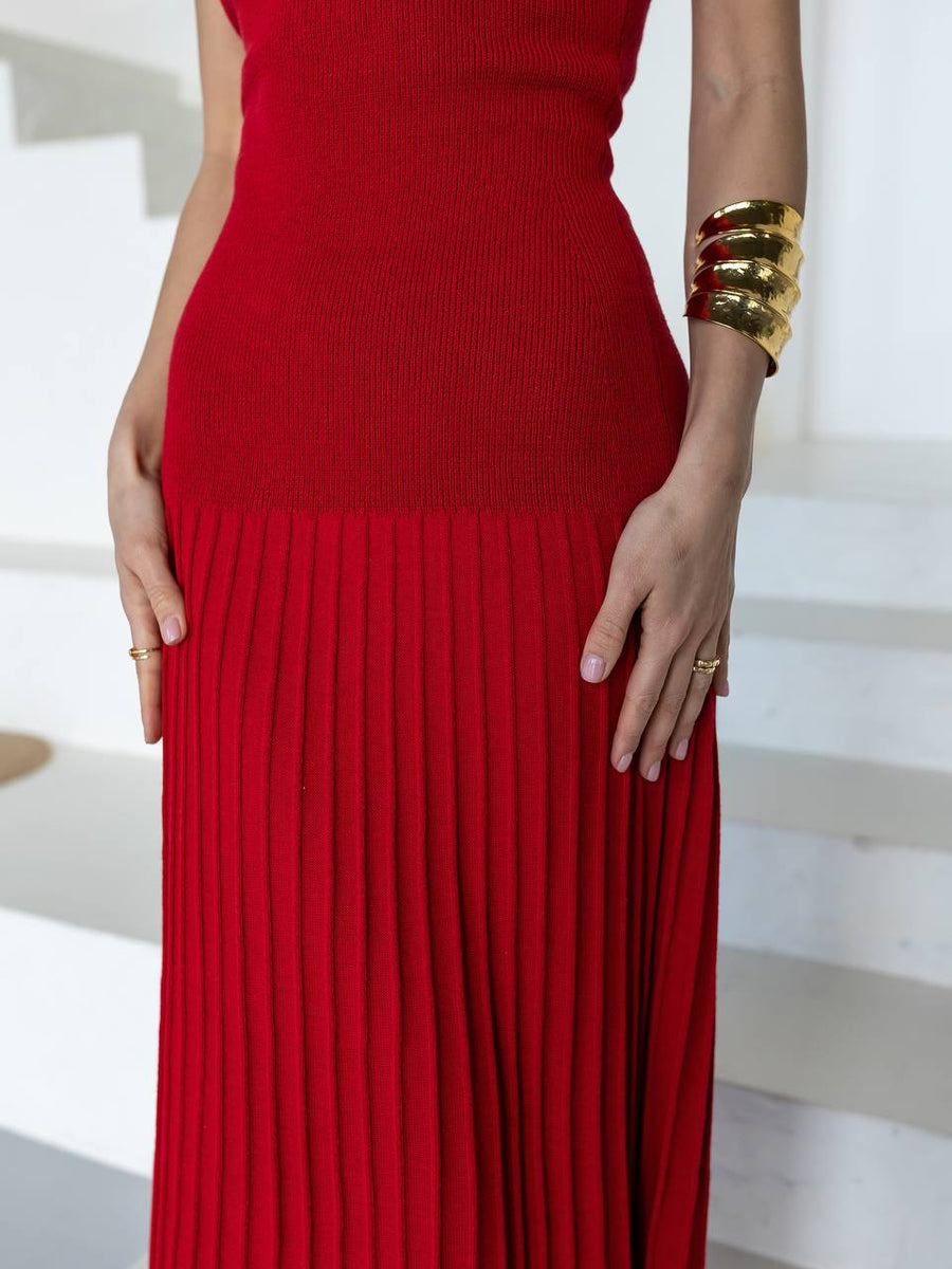 Cotton Knit Halter Maxi Dress