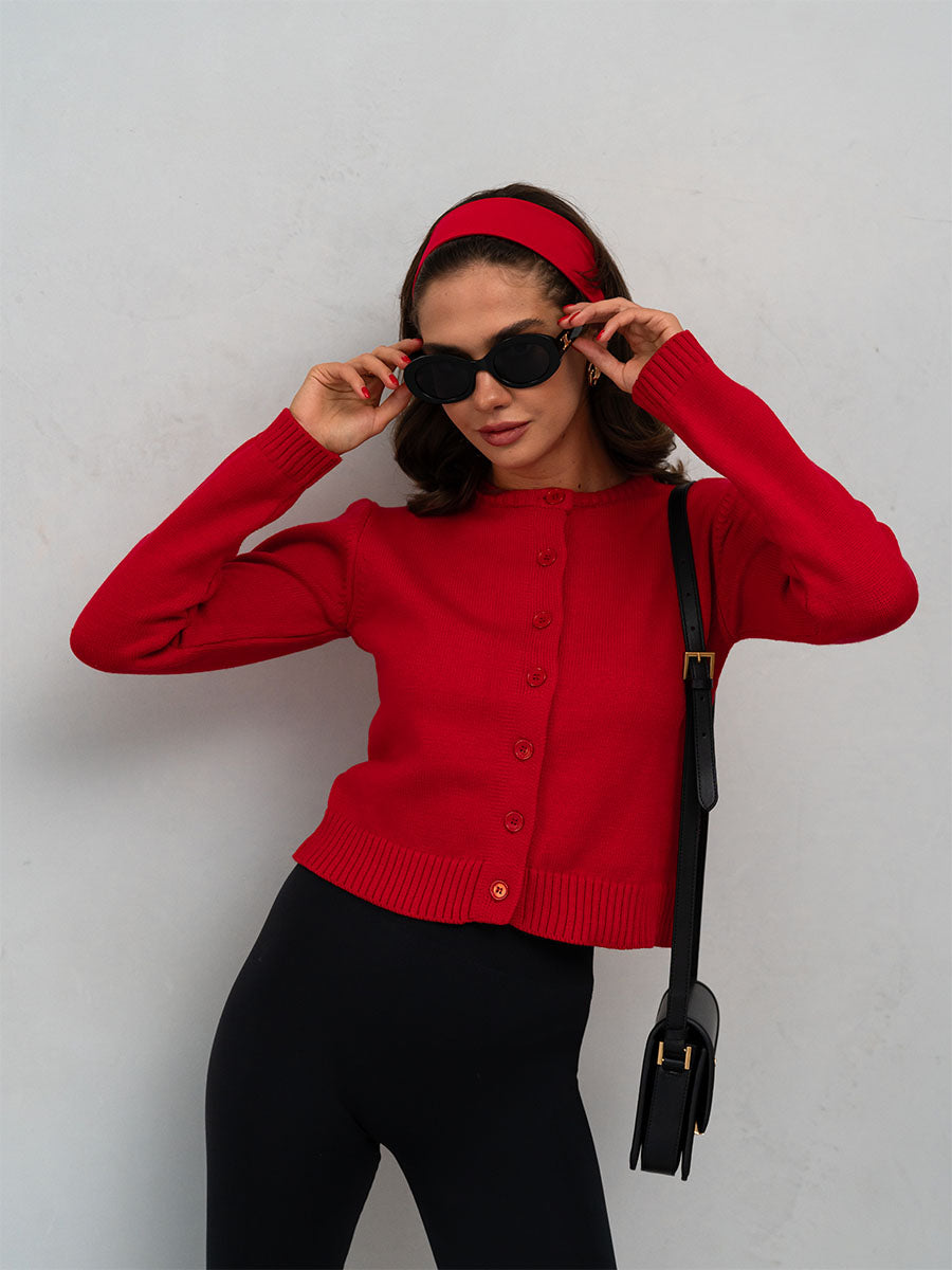 Kurze rote Strickjacke 