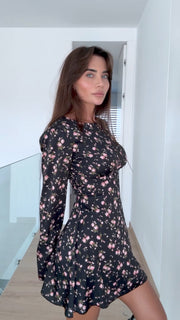 Black Floral Silk Mini dress