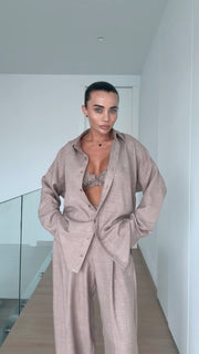 Beige Three-pieces Linen Summer Suit-Set