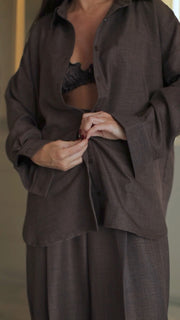 Chocolate Three-pieces Linen Summer Suit-Set