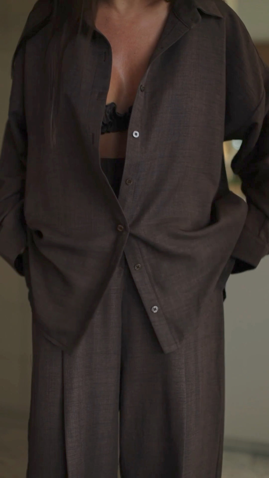 Chocolate Three-pieces Linen Summer Suit-Set