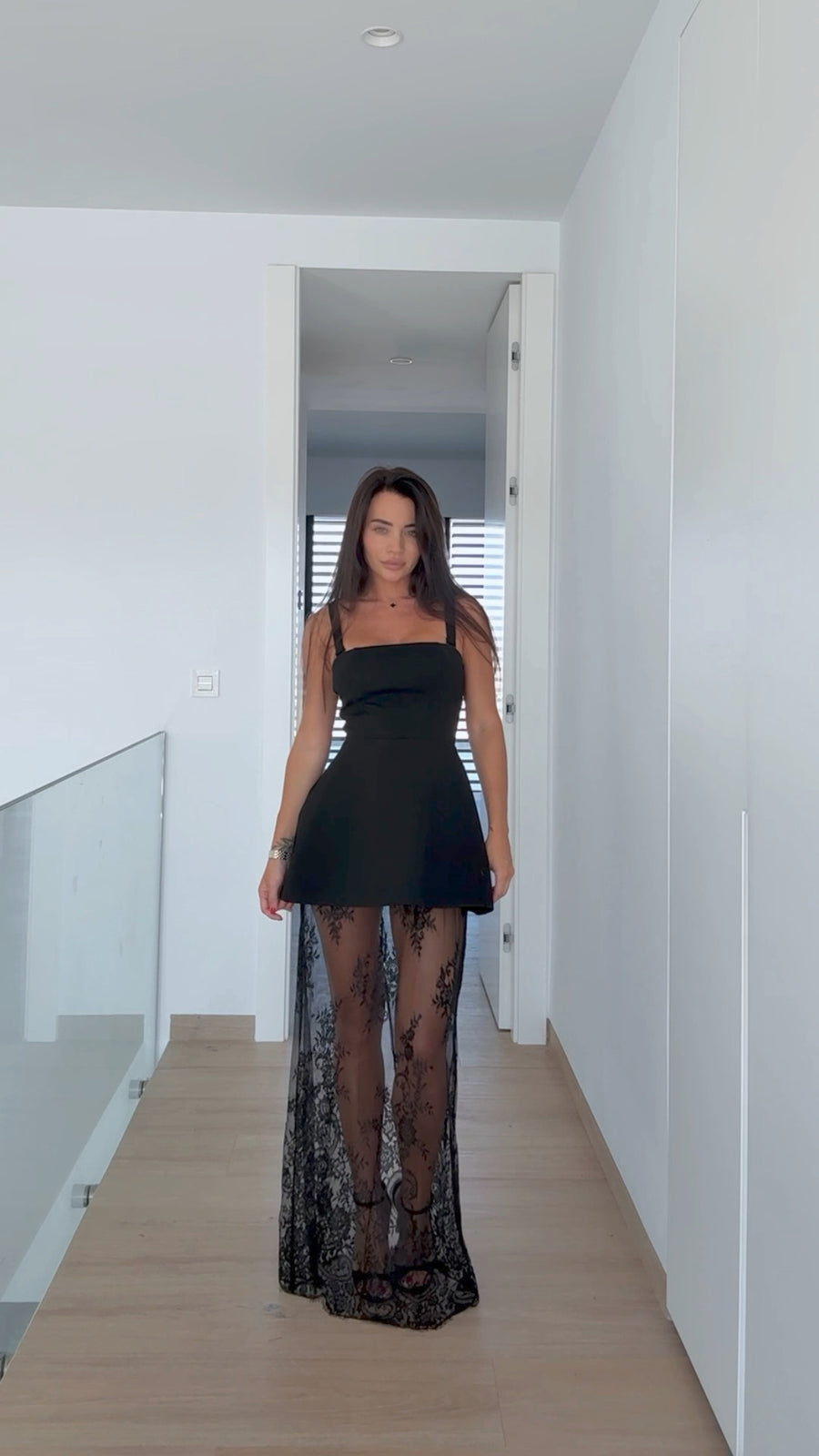 Black Three pieces Dress with Shorts and Lace Skirt