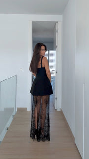 Black Three pieces Dress with Shorts and Lace Skirt