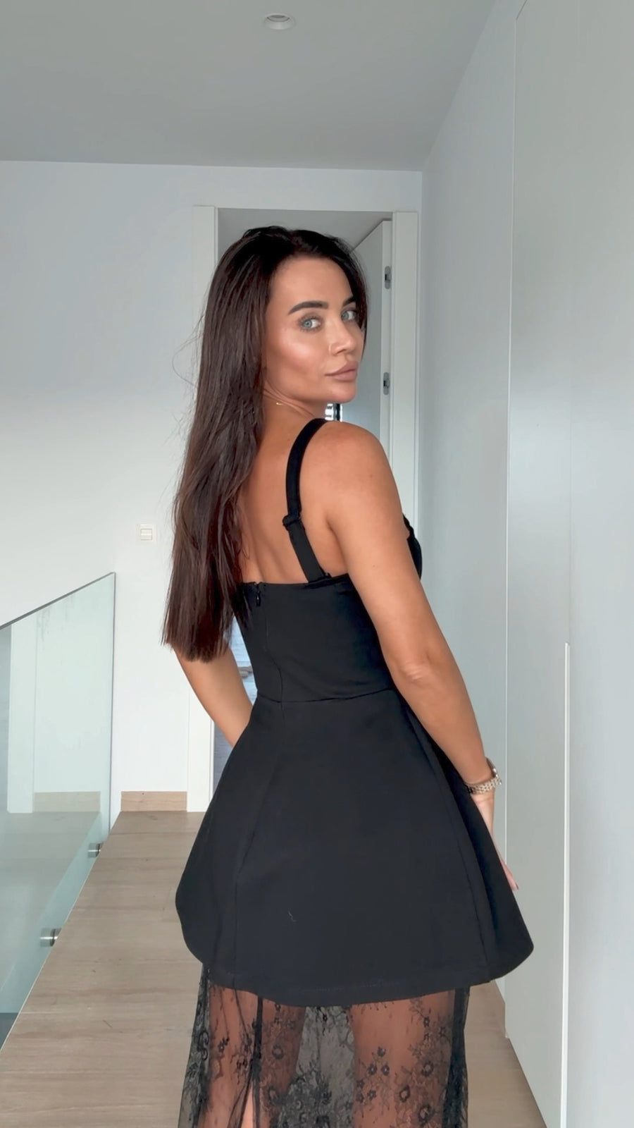 Black Three pieces Dress with Shorts and Lace Skirt