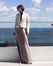 Tweed Stand Up Collar Blazer with One Button