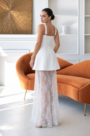 Three pieces White Dress with Shorts and Lace Skirt