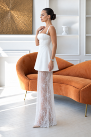 Three pieces White Dress with Shorts and Lace Skirt