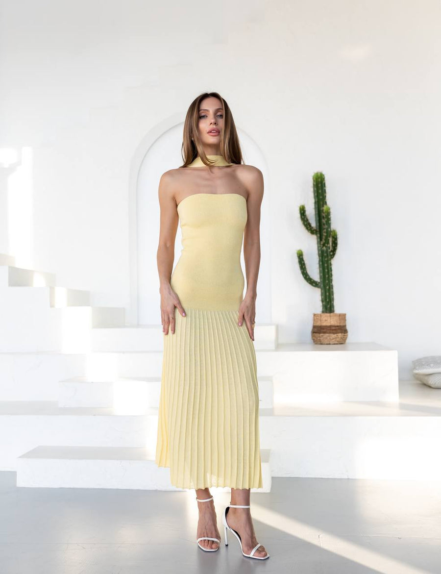 Cotton Knit Halter Maxi Dress