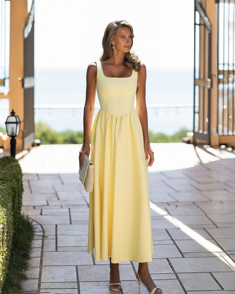 Elegant Square Neck Midi Dress