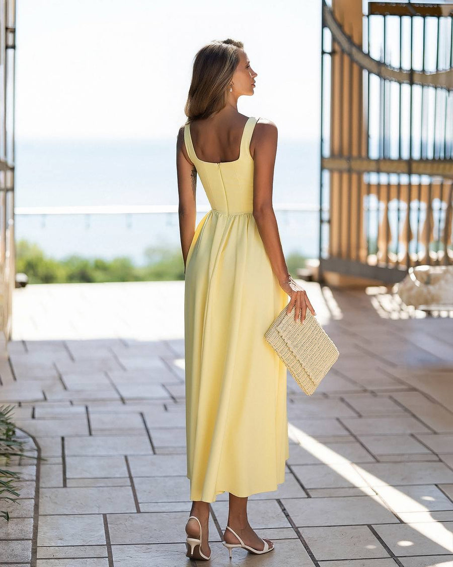 Elegant Square Neck Midi Dress
