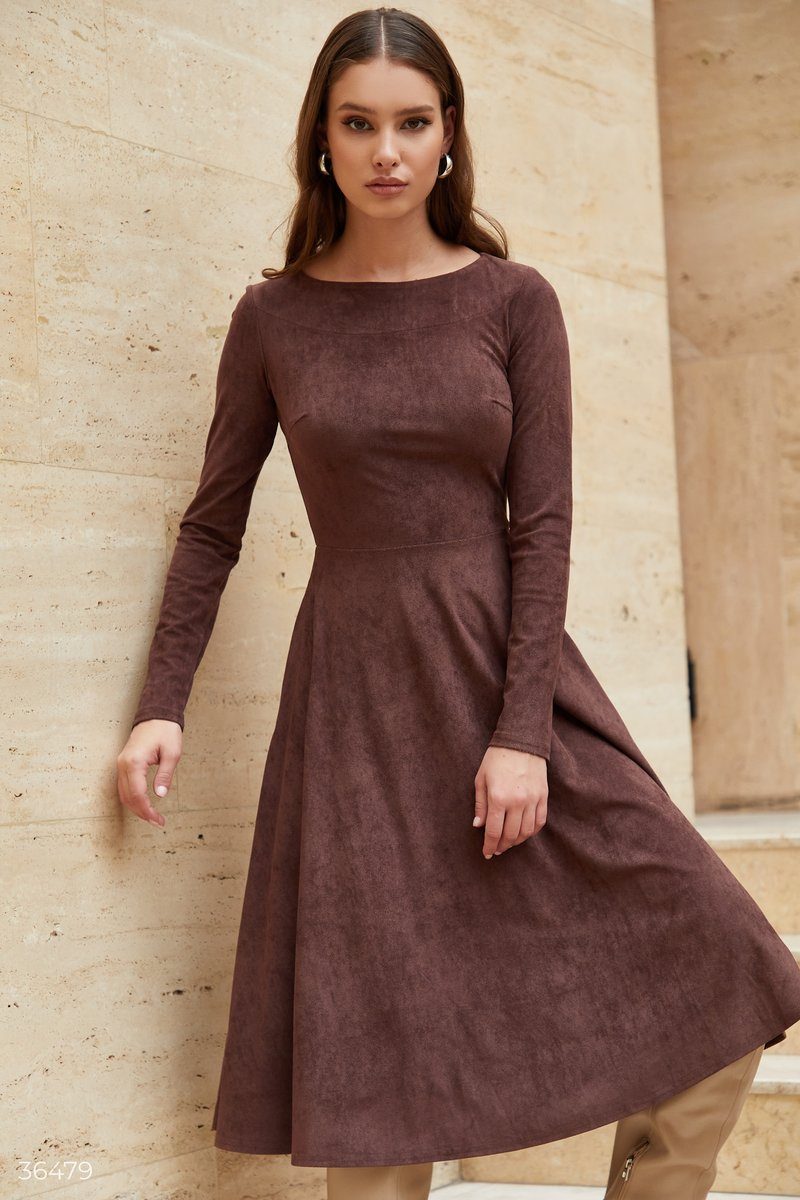 Robe midi en suède beige