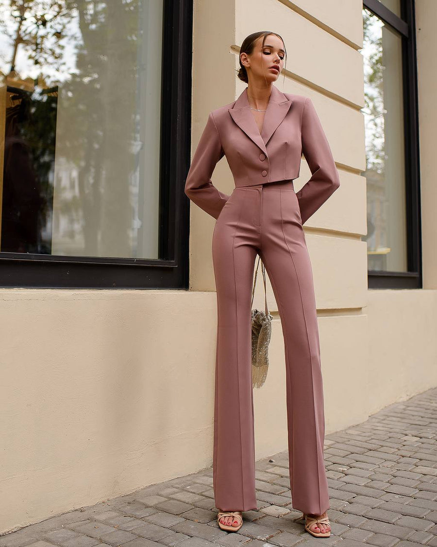 Cropped Blazer Suit with Trousers