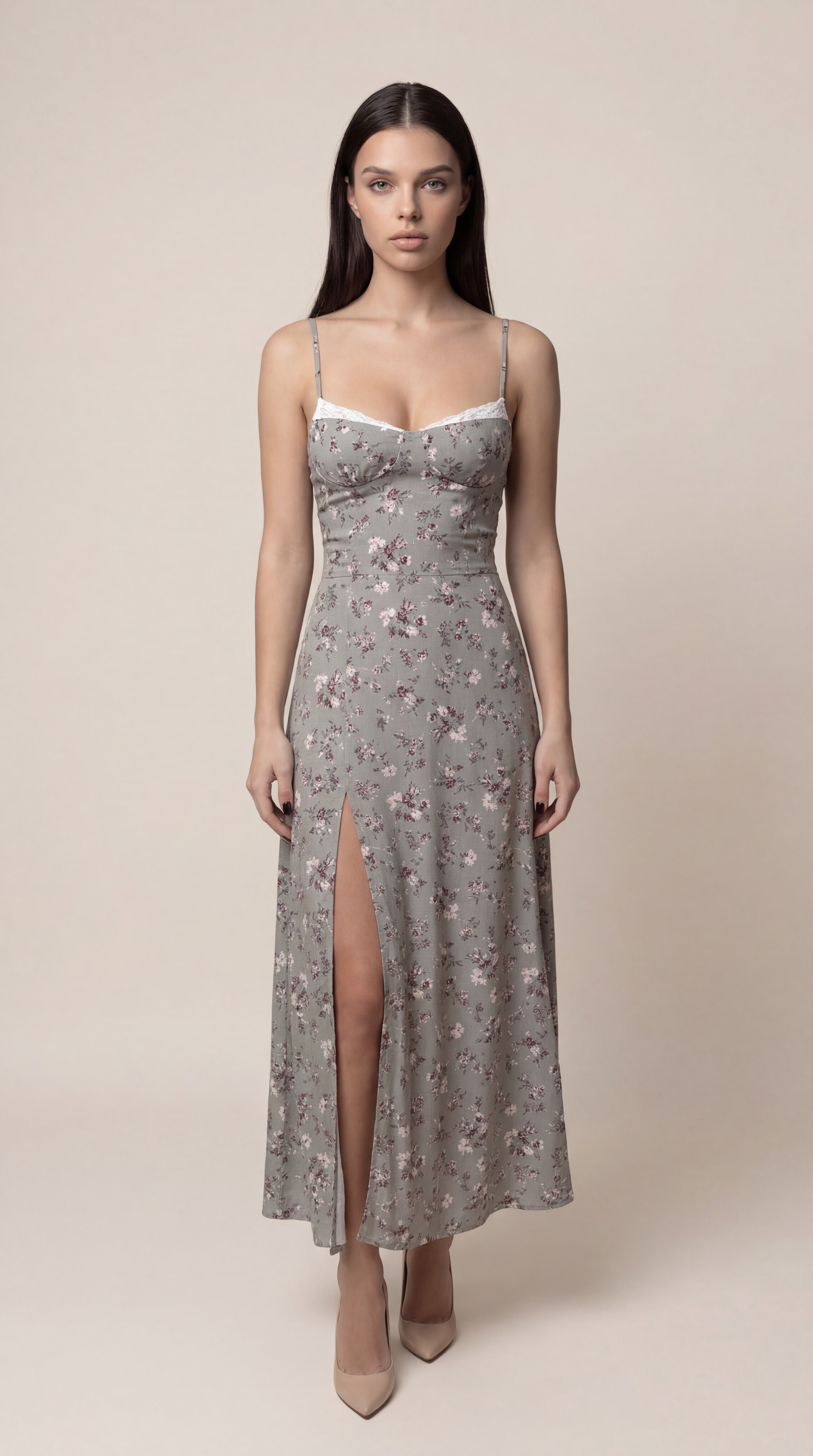Gray MIDI Sundress with Straps