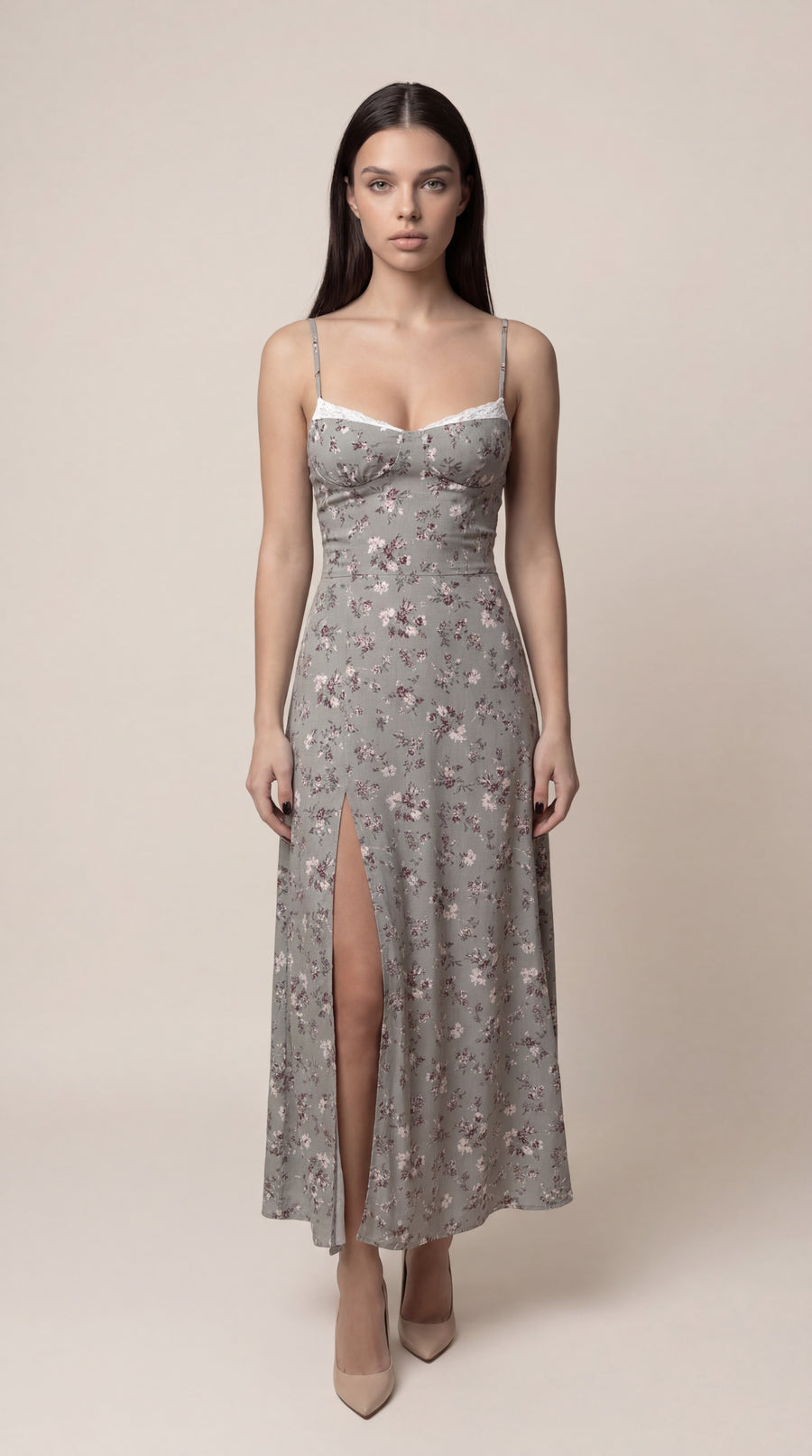 Gray MIDI Sundress with Straps