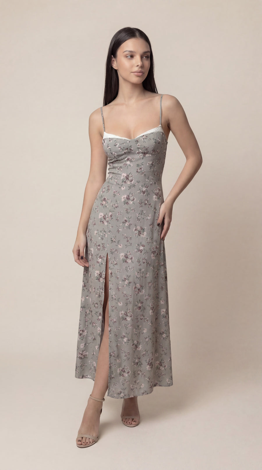 Gray MIDI Sundress with Straps