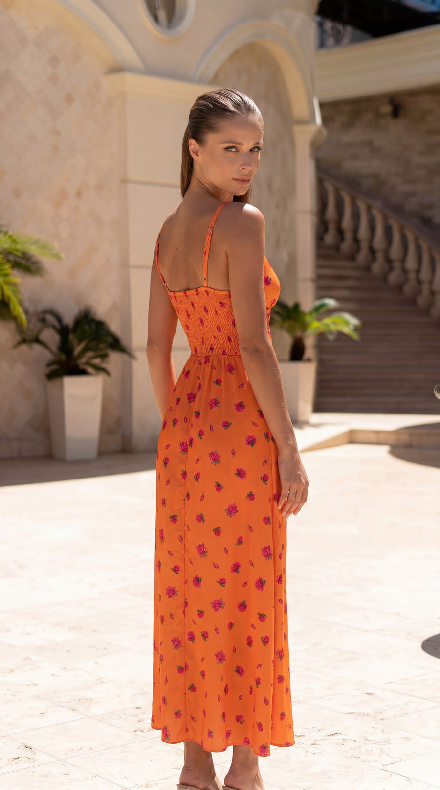Rose Print Silk Midi Dress