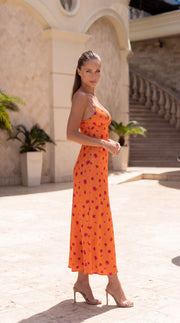 Rose Print Silk Midi Dress