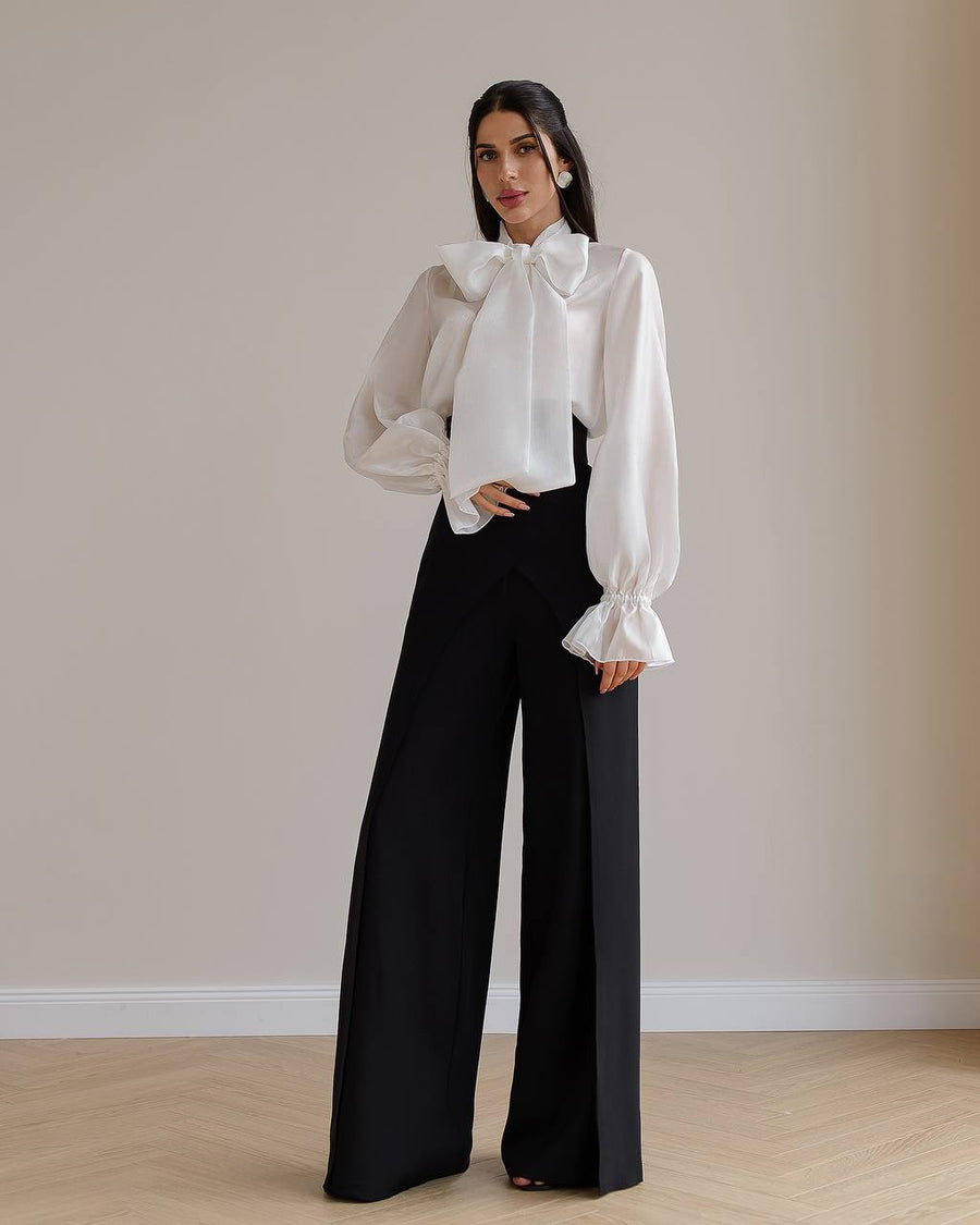 High Waisted Palazzo Trousers with Wide Belt