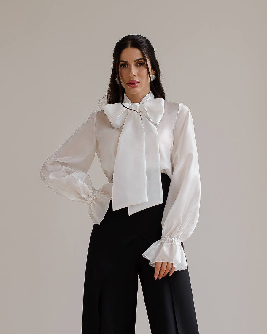 Organza Blouse with Delicate Bow