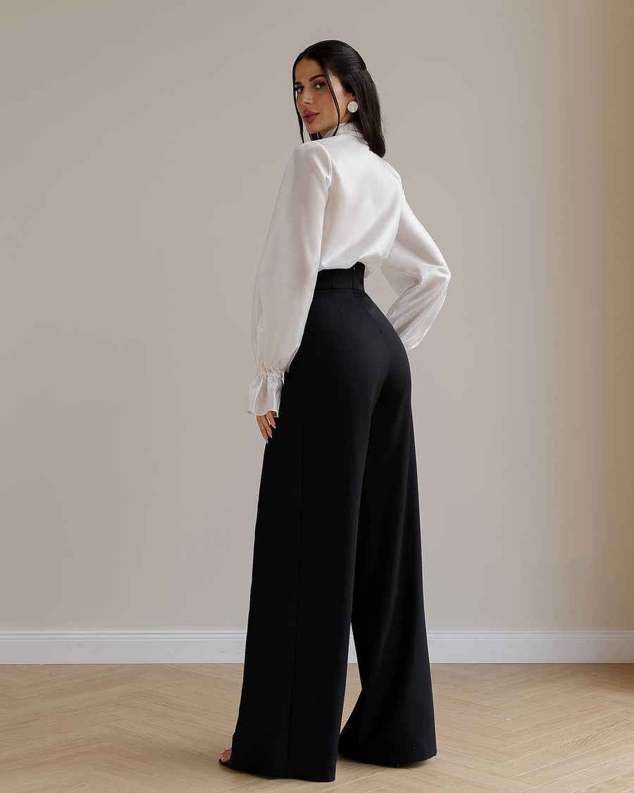 High Waisted Palazzo Trousers with Wide Belt