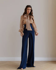 High Waisted Palazzo Trousers with Wide Belt