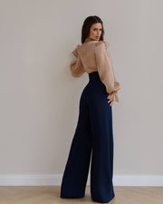 High Waisted Palazzo Trousers with Wide Belt