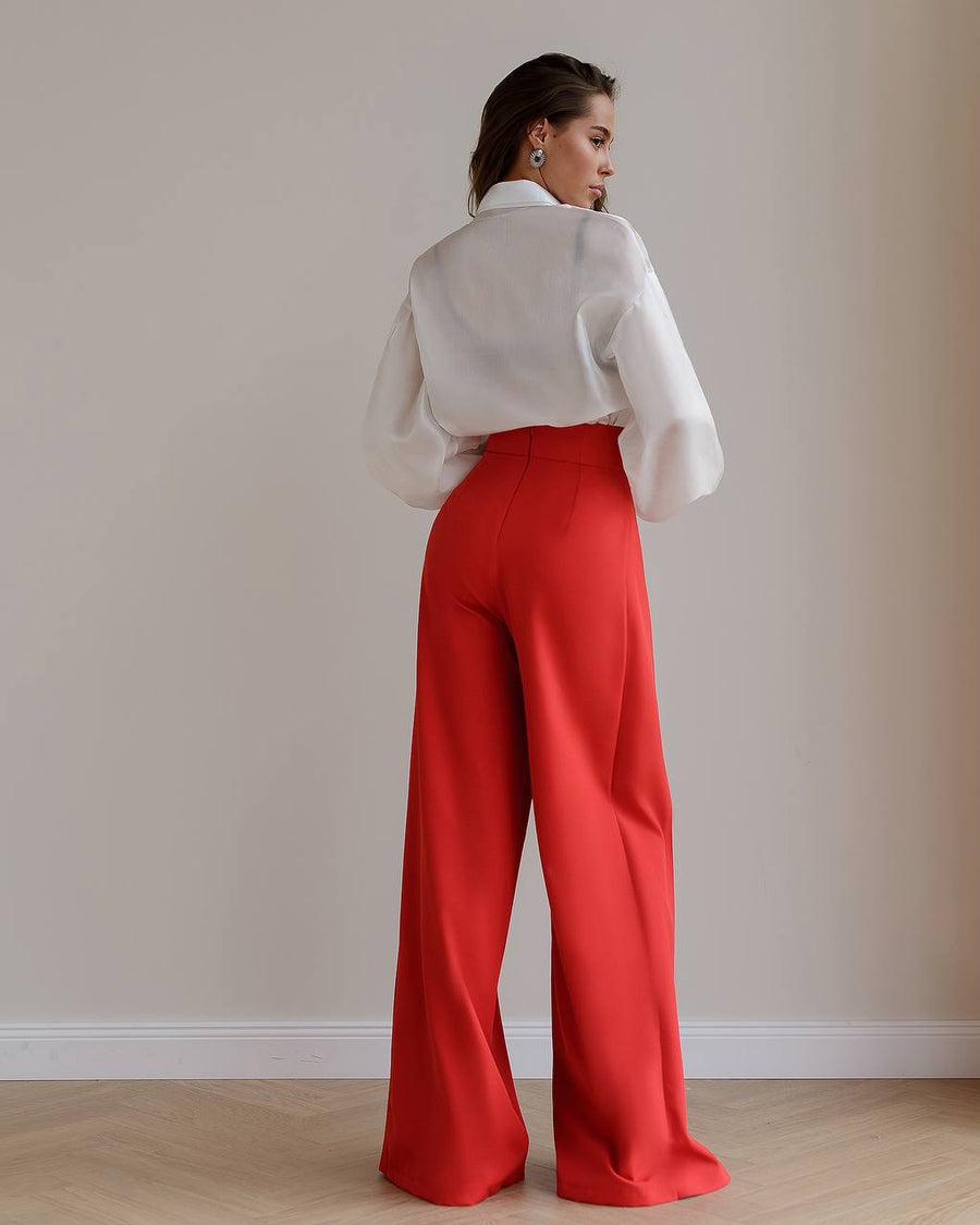 High Waisted Palazzo Trousers with Wide Belt