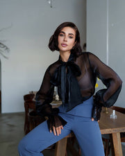 Plisee Organza Blouse with Delicate Bow