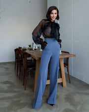 Plisee Organza Blouse with Delicate Bow