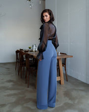 Plisee Organza Blouse with Delicate Bow