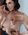 Plisee Organza Blouse with Delicate Bow