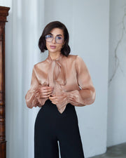 Plisee Organza Blouse with Delicate Bow