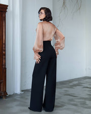 Plisee Organza Blouse with Delicate Bow