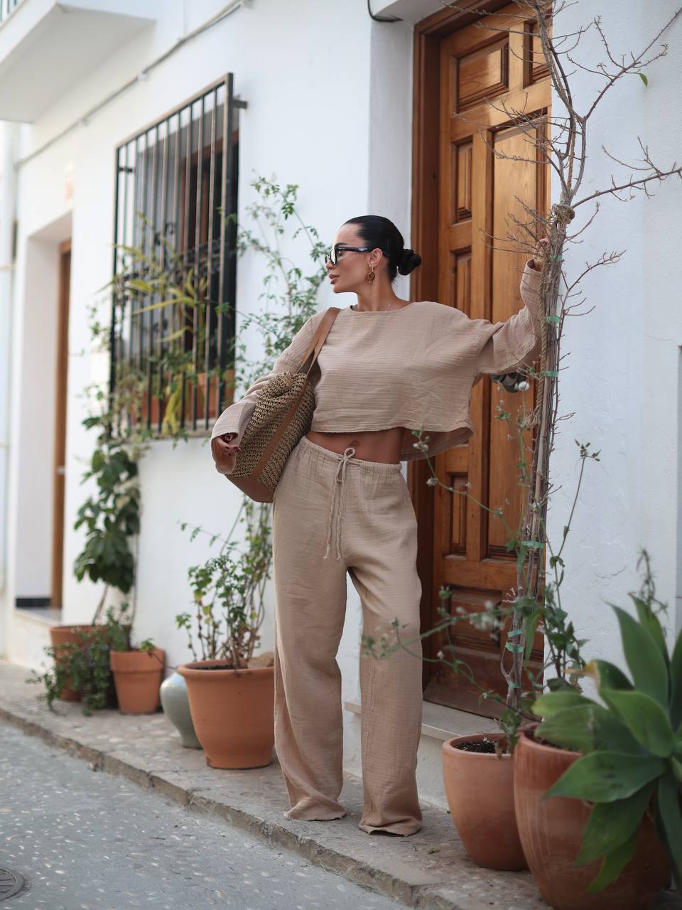 Beige Cotton Muslin Summer Set