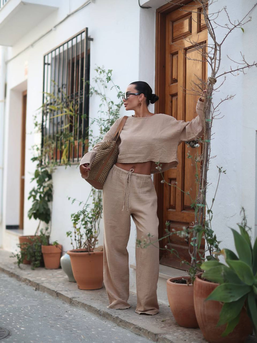 Beige Cotton Muslin Summer Set