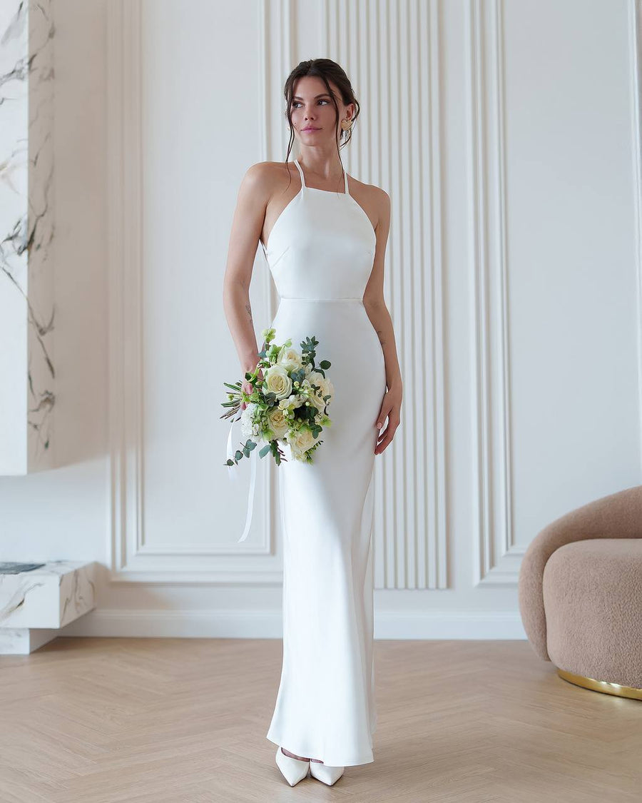 White Cocktail Maxi Dress with open Back