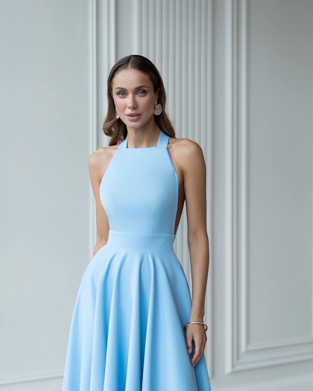 Halter Neck Dress with Open Back and Flowy Skirt